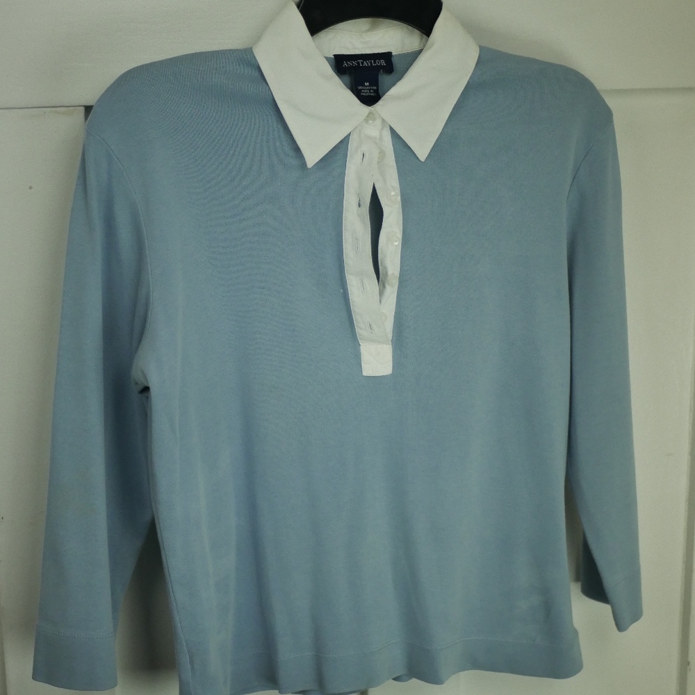 Ann Taylor White Colored Blue long sleeve shirt